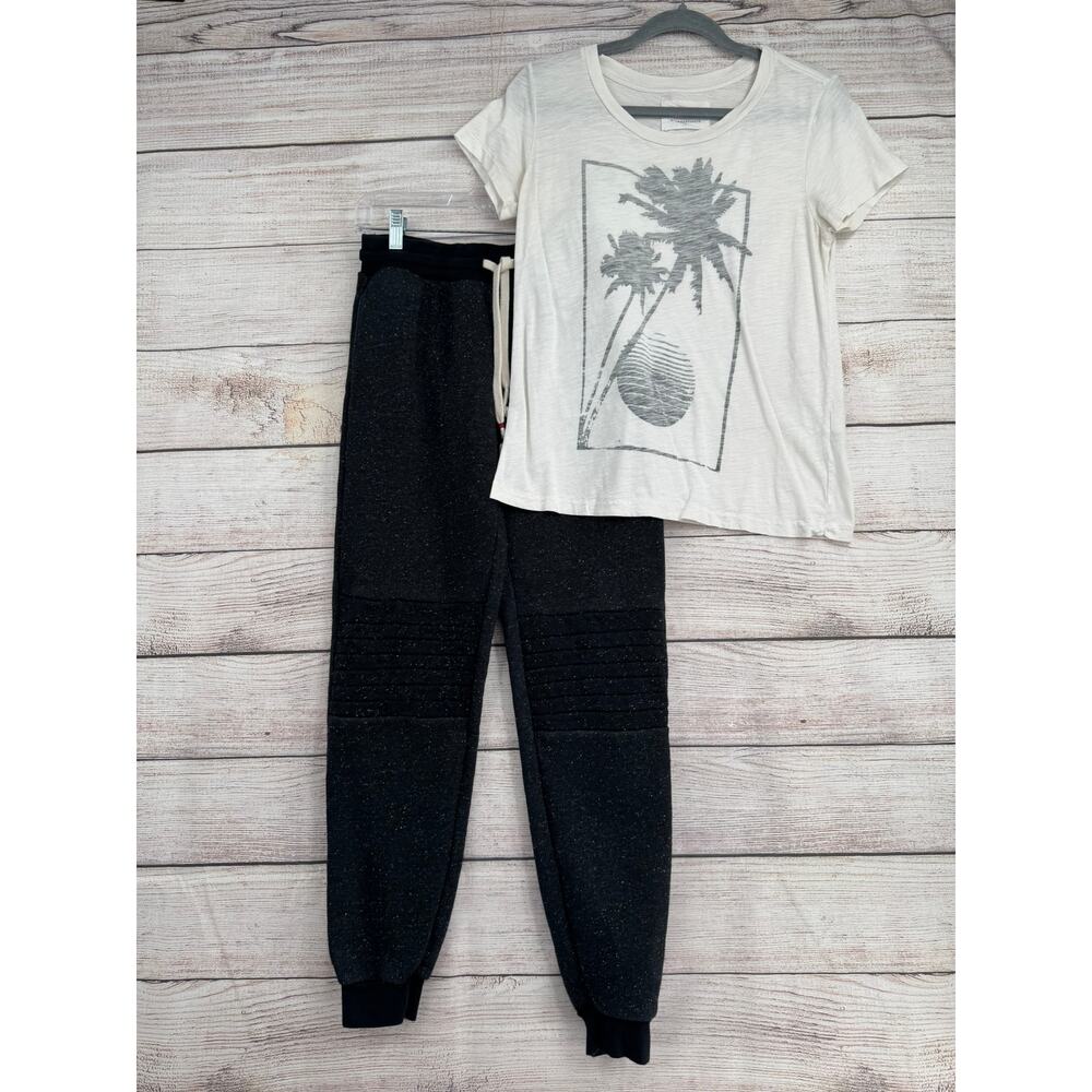 Sol Angeles x Anthropologie T-Shirt and Jogger Sweatpants Womens XS Black White